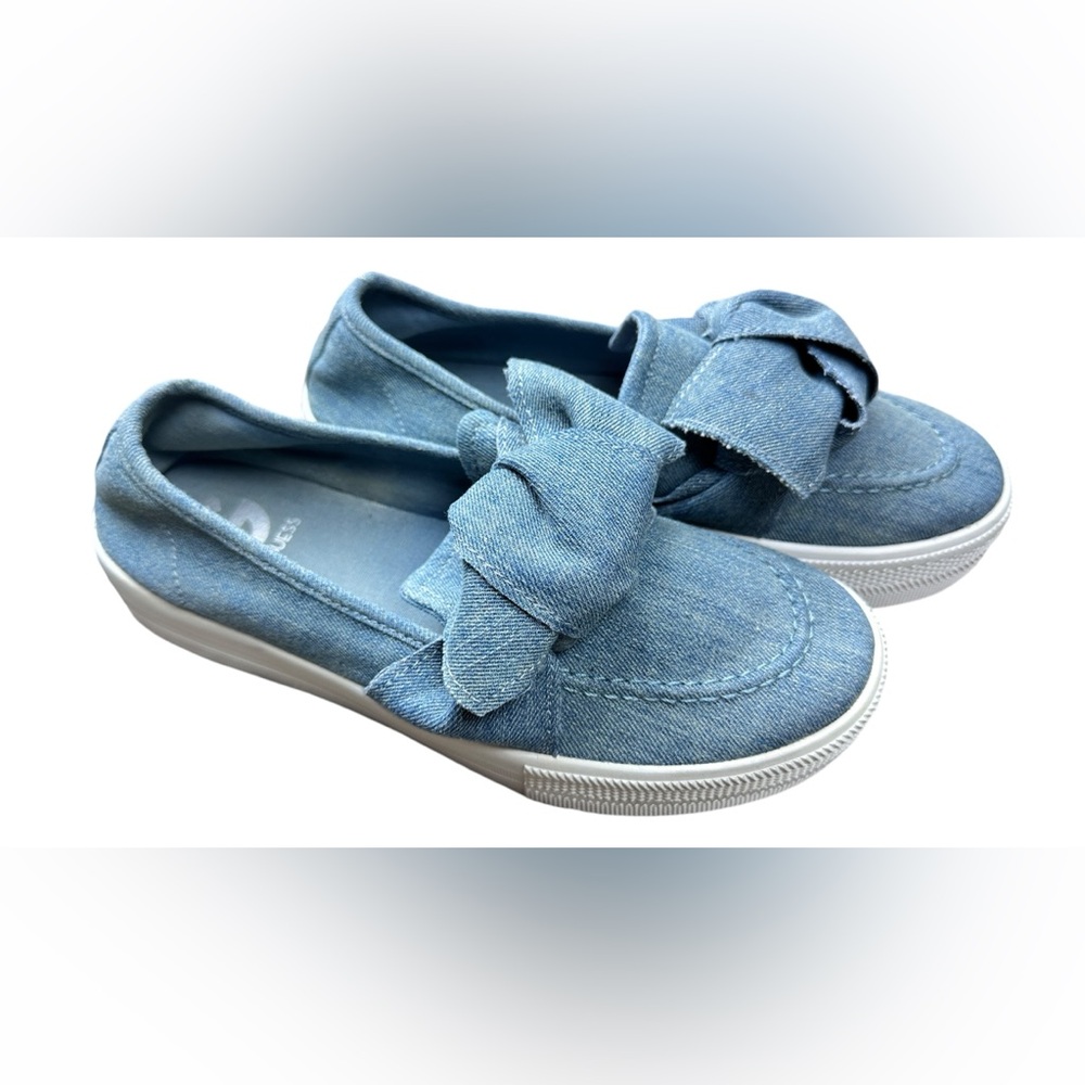 Guess Light Blue Denim Slip-On Sneakers with Bow